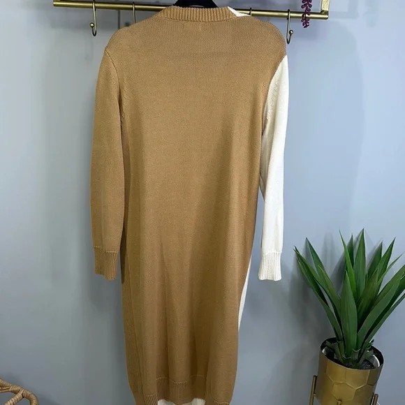 Prima - Camel & Ivory Two-Toned Wrap Maxi Sweater Dress. - Picture 3 of 6
